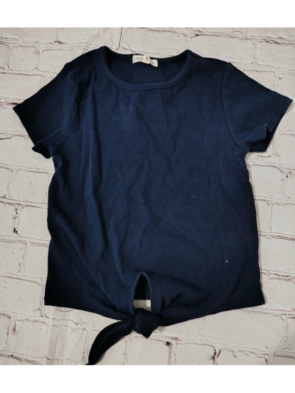 Navy Blue Copper Key Girls Top with Tie in front size Small
